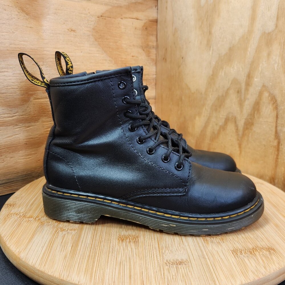 Dr. Martens 1460 Girls Black Leather Side Zip Lace Up Boots Size 2